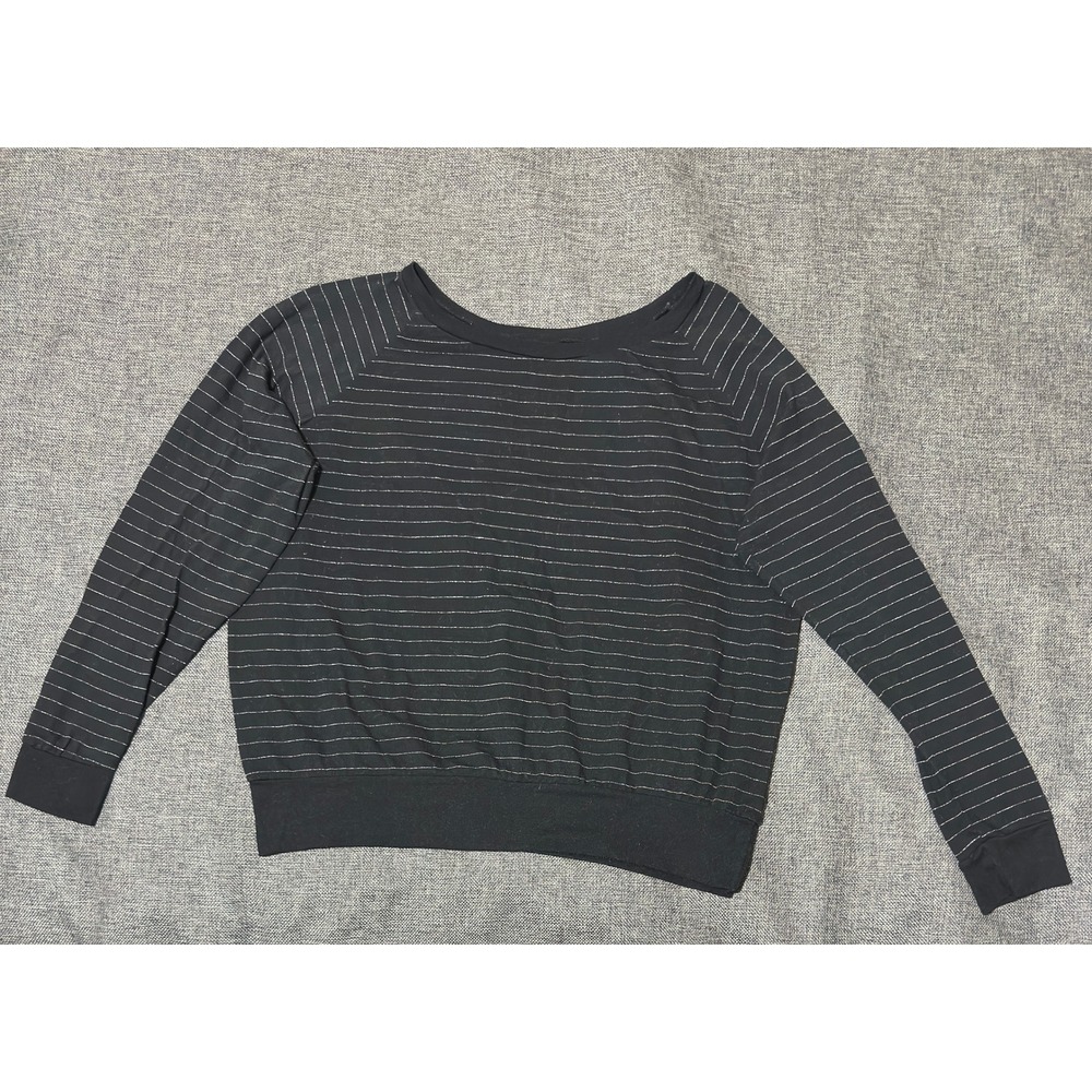 Xhilaration Womens XL Sleepwear Top Black Silver Metallic Striped Long Sleeve
